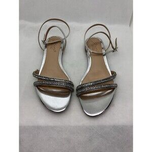 Jewel Badgley Mischka Roslyn Ankle Strap Sandals Silver Rhinestones Bling Sz 8